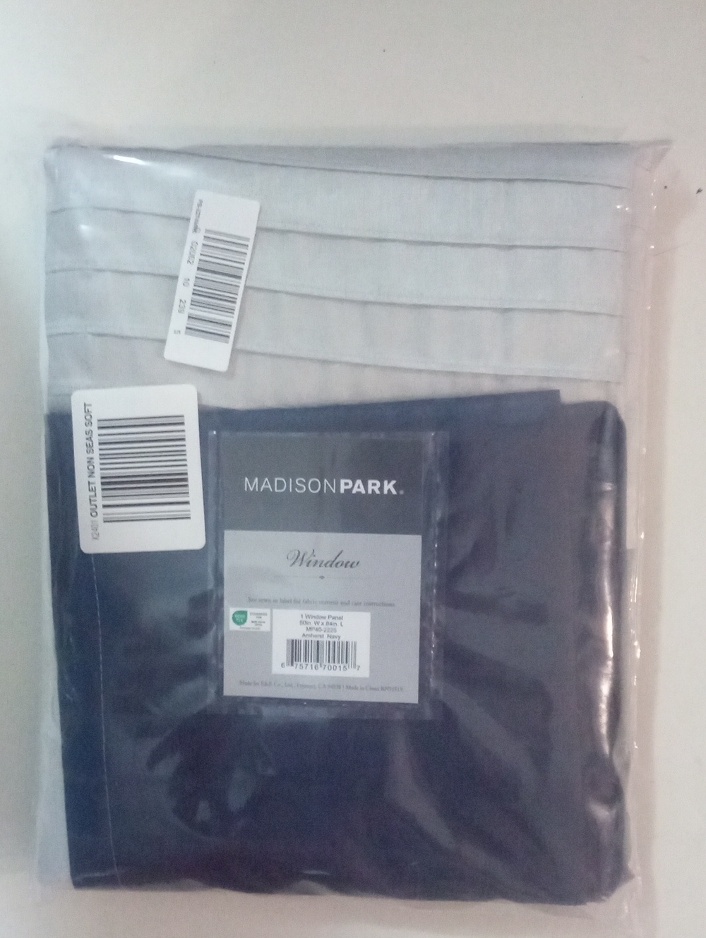Madison Park Pleated Window Curtain Panel 84" Navy Gray BWT $90